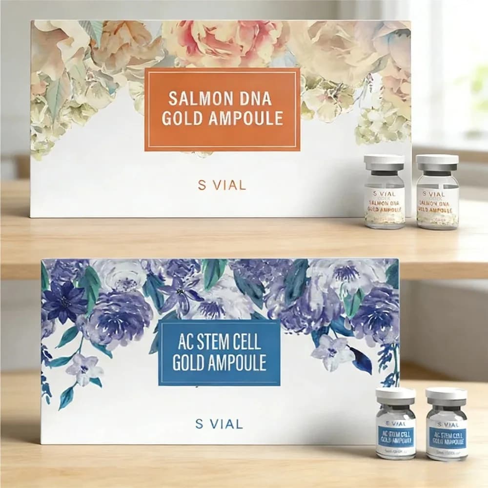 Kit de Suero en Ampollas con Péptidos de ADN de Salmón y Oro - 10 Ampollas x 5ml - Potenciador de Cuidado Facial Iluminador, Blanqueador e