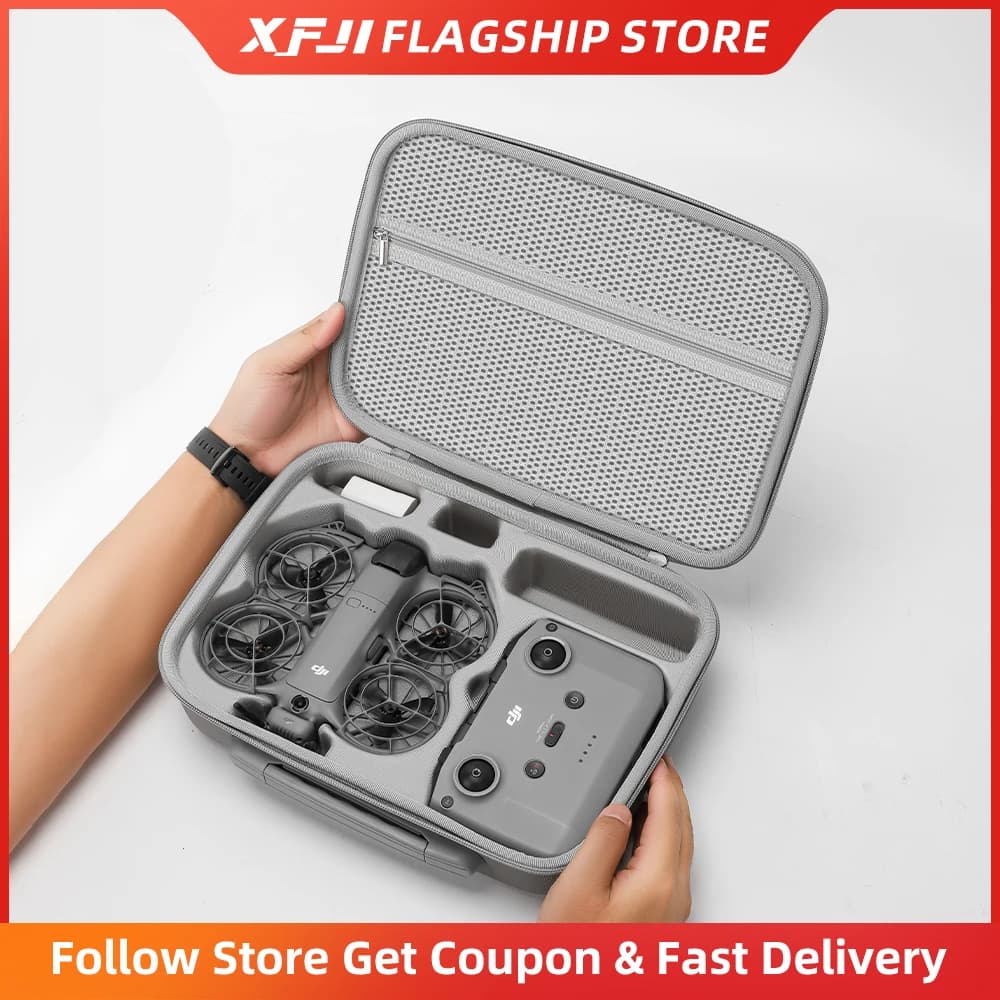 XFJI-Bolsa organizadora de viaje para Dron DJI NEO 2, accesorios, carcasa dura, Funda de cuero PU, compatible con RC-N3, bolsa protectora de hombro