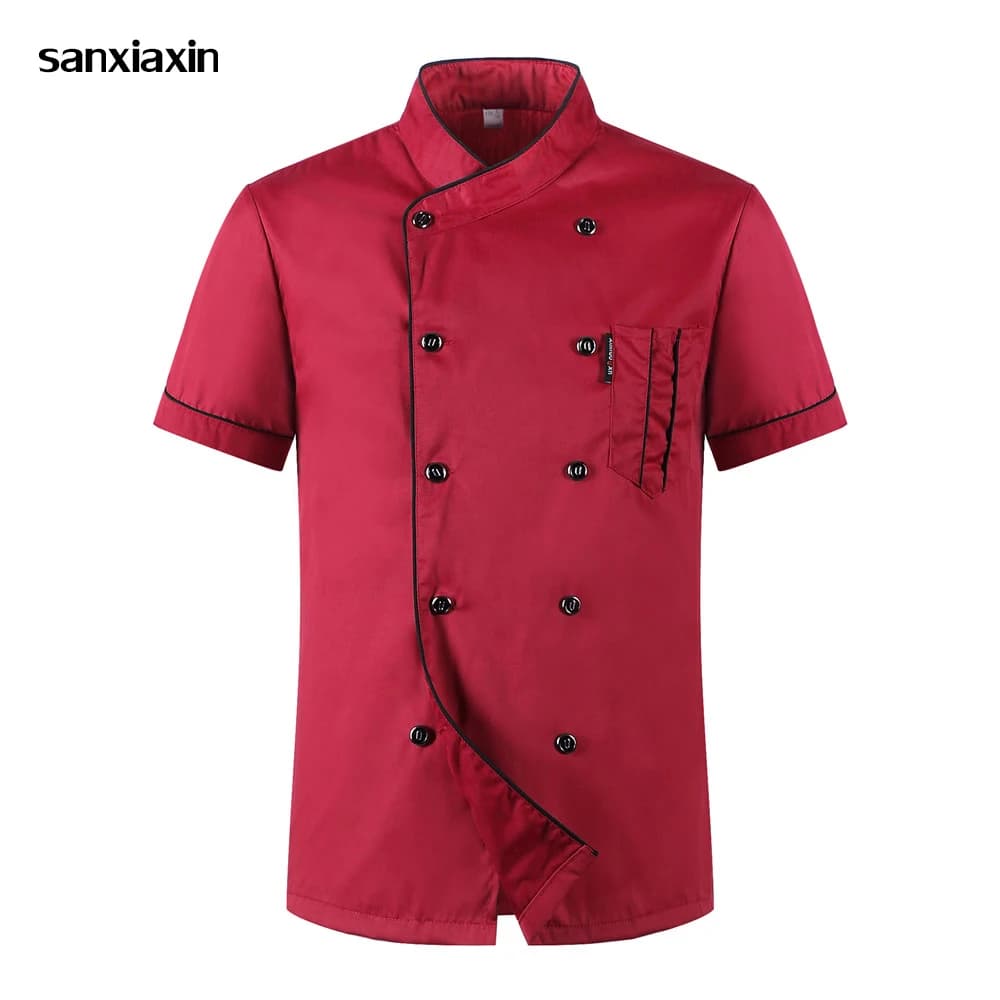 Uniforme de Chef de hotel de cocina Unisex, camisa de manga corta de servicio de comida de panadería, chaqueta de Chef transpirable de doble