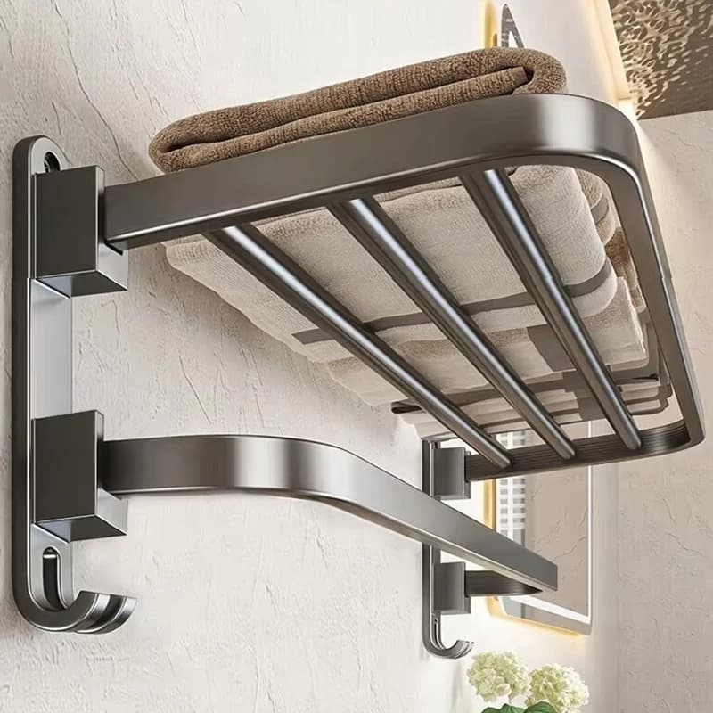 Toallero plegable de aluminio con gancho, toallero mejorado y grueso, gris/negro, 50CM-60CM