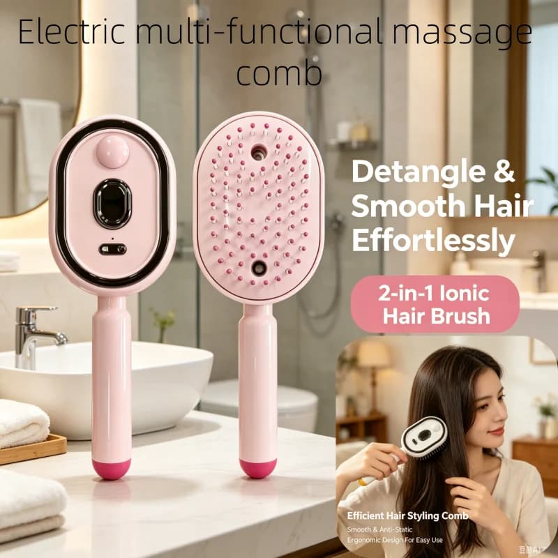 Cepillo Eléctrico para el Cabello, Alisador y Estilizador – Uso en Cabello Mojado con Spray de Agua, Recargable para Cabello Largo y Corto, Acabado