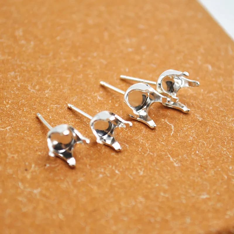 1 par de pendientes redondos de plata de ley maciza, componentes de poste para joyería, piedras, cuentas, broches en ajustes