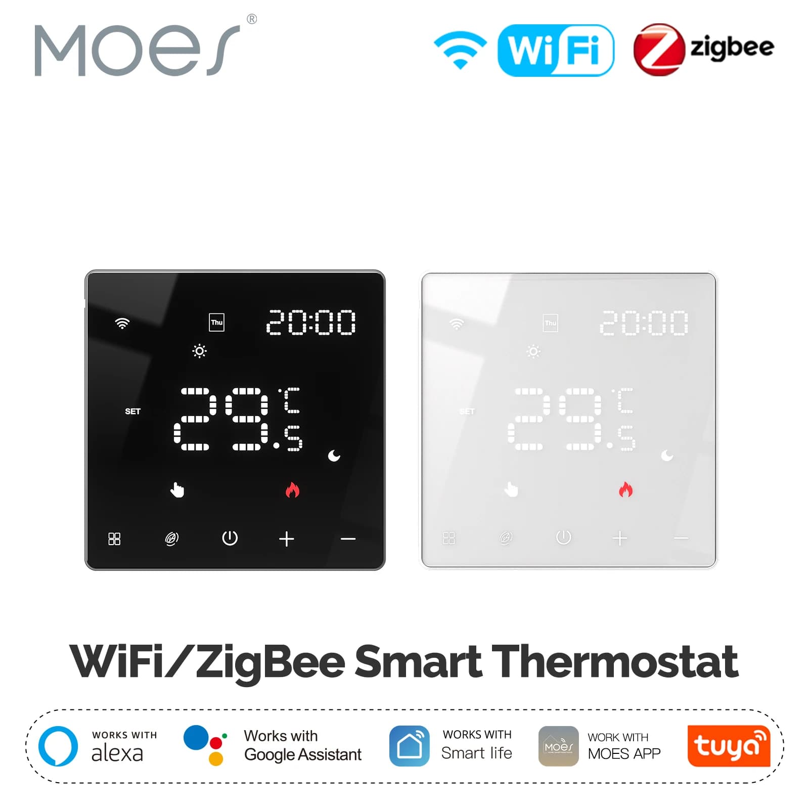 MOES-termostato inteligente Tuya ZigBee WiFi, controlador programable, caldera de agua, calefacción eléctrica, funciona con el asistente de Google