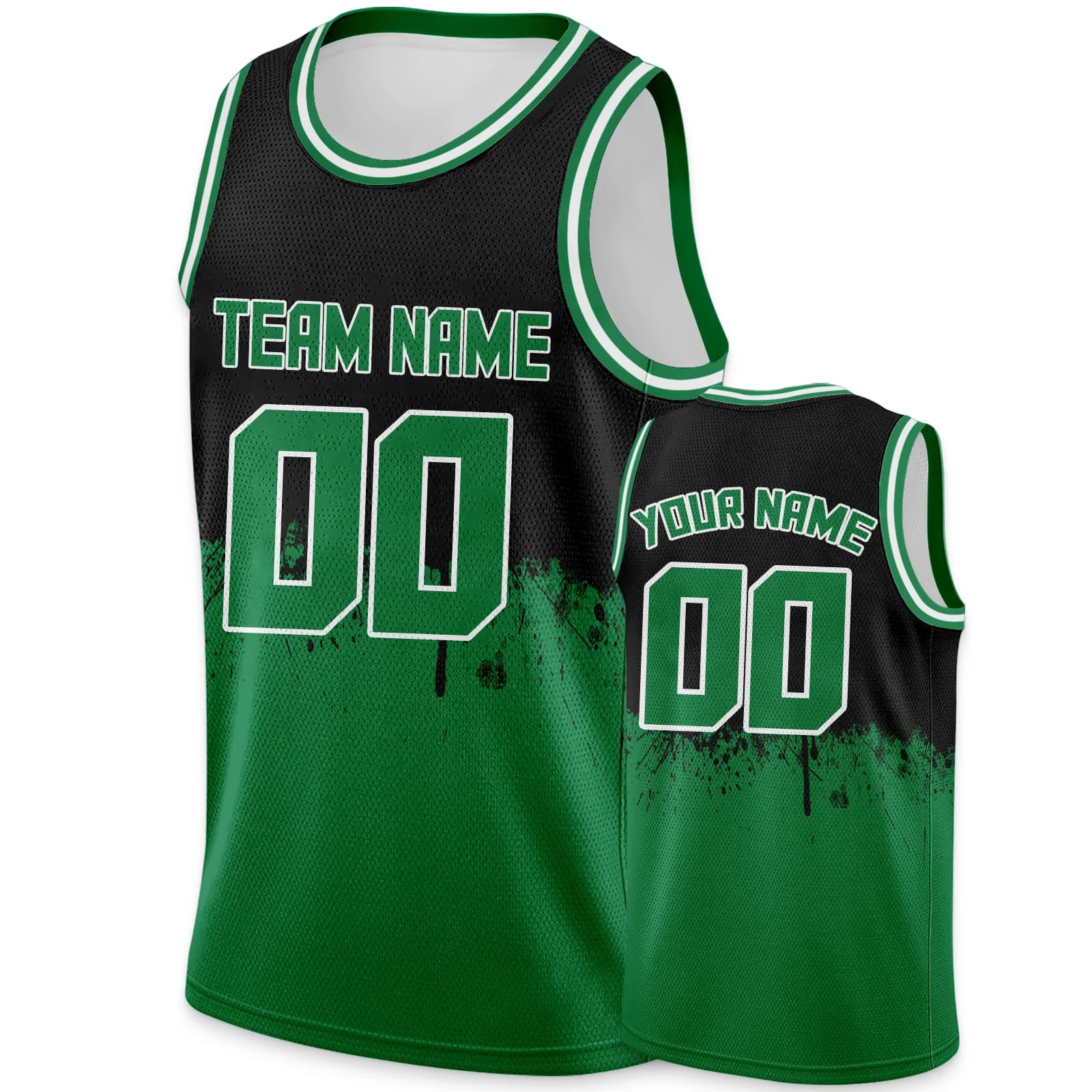 Camiseta de baloncesto personalizada, camiseta deportiva de Hip Hop con número de nombre del equipo impreso personalizado, negro y verde, para