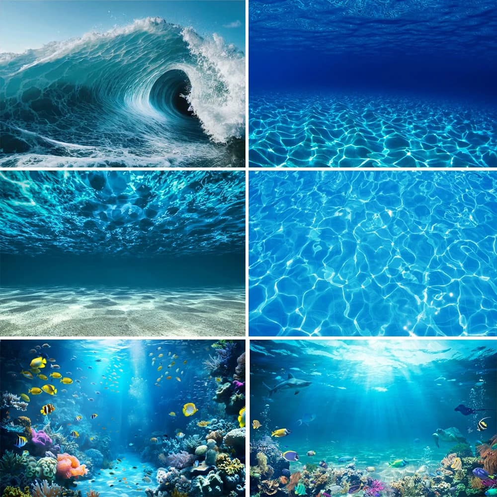 Mundo submarino tema del fondo marino océano luz solar submarina agua azul profundo rayos del sol retrato de bebé fotografía fondo estudio