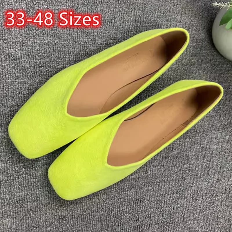 Mocasines con punta cuadrada para mujer, zapatos de Ballet en forma de V, de tela aterciopelada, suave, sin cordones, color amarillo y azul, tallas
