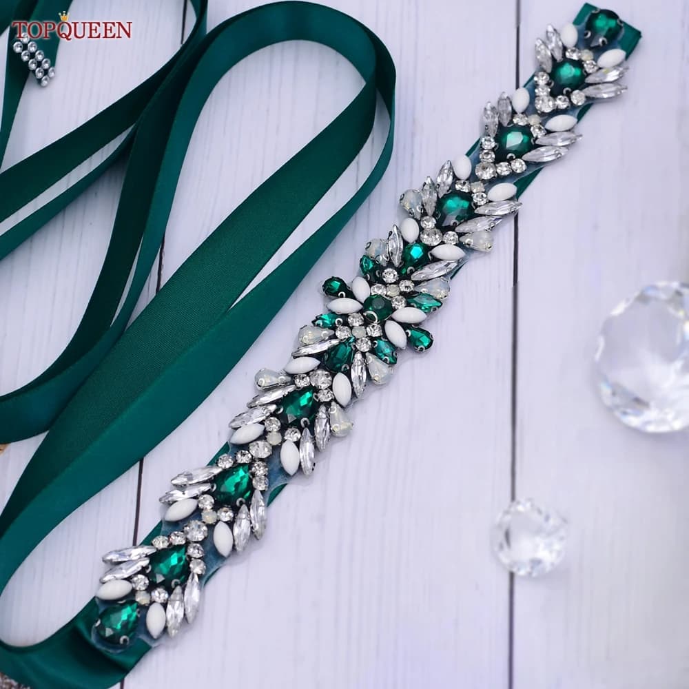 TOPQUEEN cinturón verde de múltiples estilos con diamantes, accesorios de Boda nupcial, vestidos de mujer con diamantes de imitación, fajas de