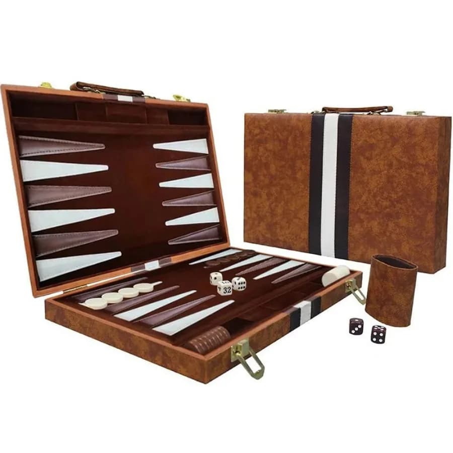 Juego de backgammon de 38 cm, tablero plegable clásico con estuche de cuero, juego de viaje portátil, paquete de regalo ideal para amantes de la