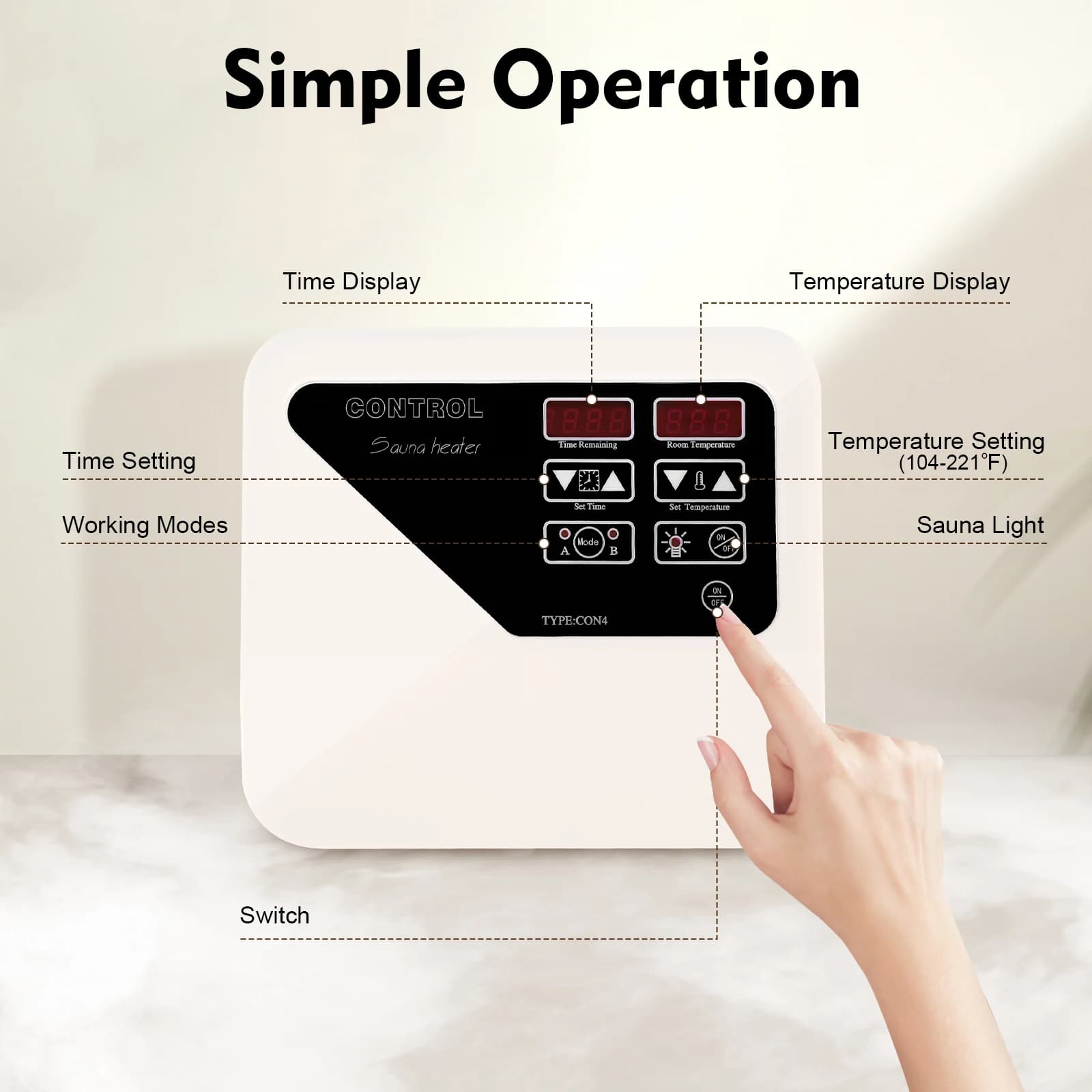 Controlador Digital para estufa de Sauna, 3-9kw, 220-240v, controlador de horno de vapor seco con temperatura de luz, controlador de perilla para