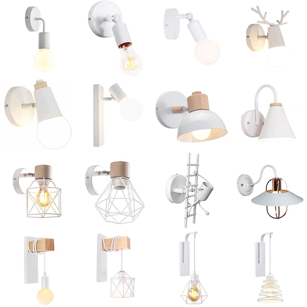 Lámpara de pared LED E27 moderna de estilo nórdico, apliques de luz blancos de madera y hierro para interior del hogar, pasillo, porche, cocina,