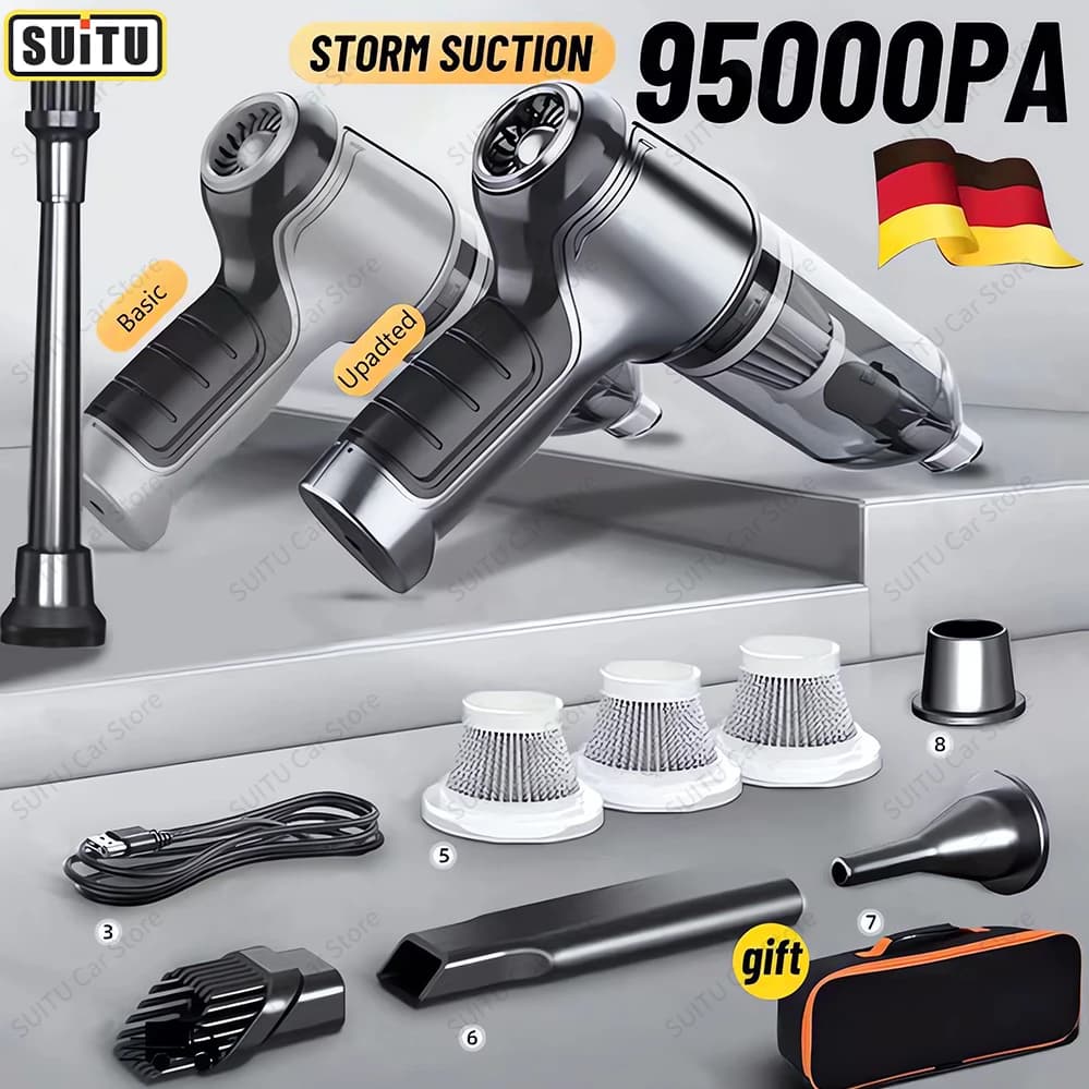 Aspirador de coche inalámbrico de 95000Pa, aspirador de mano de succión fuerte para el hogar y el coche, Mini aspirador de doble uso,