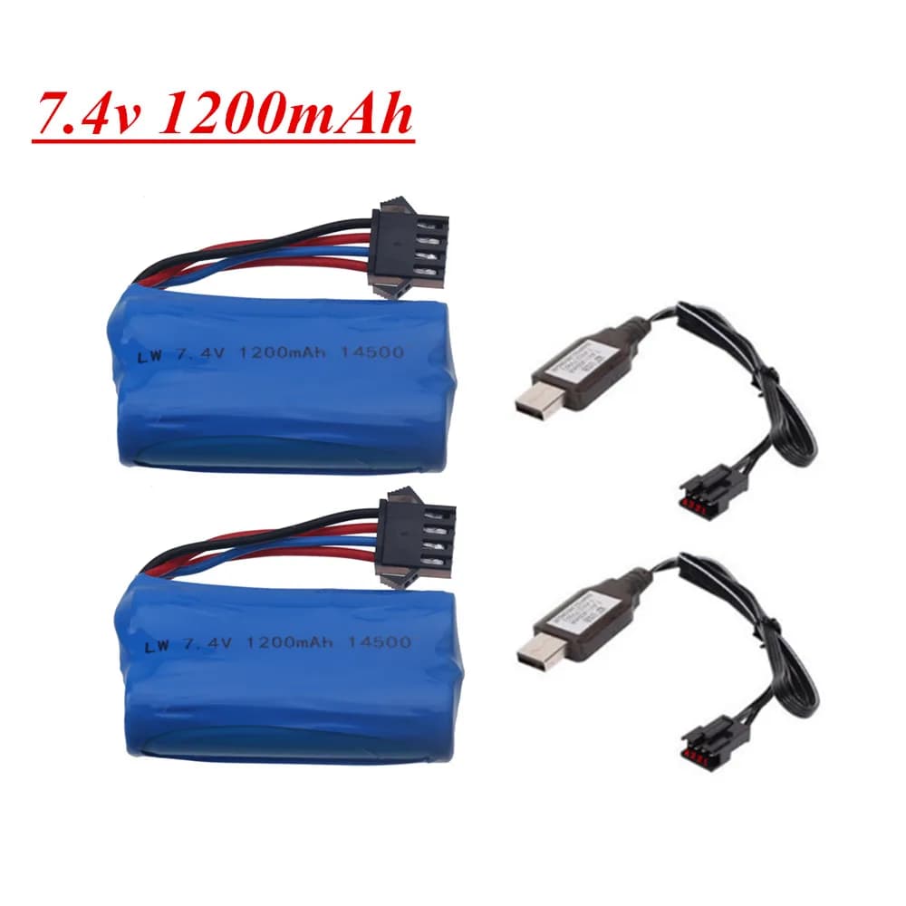 Batería de iones de litio 14500, 7,4 V, 1200mah, enchufe SM4P y cargador USB para helicóptero de control remoto, barco, modelo de coche, piezas de