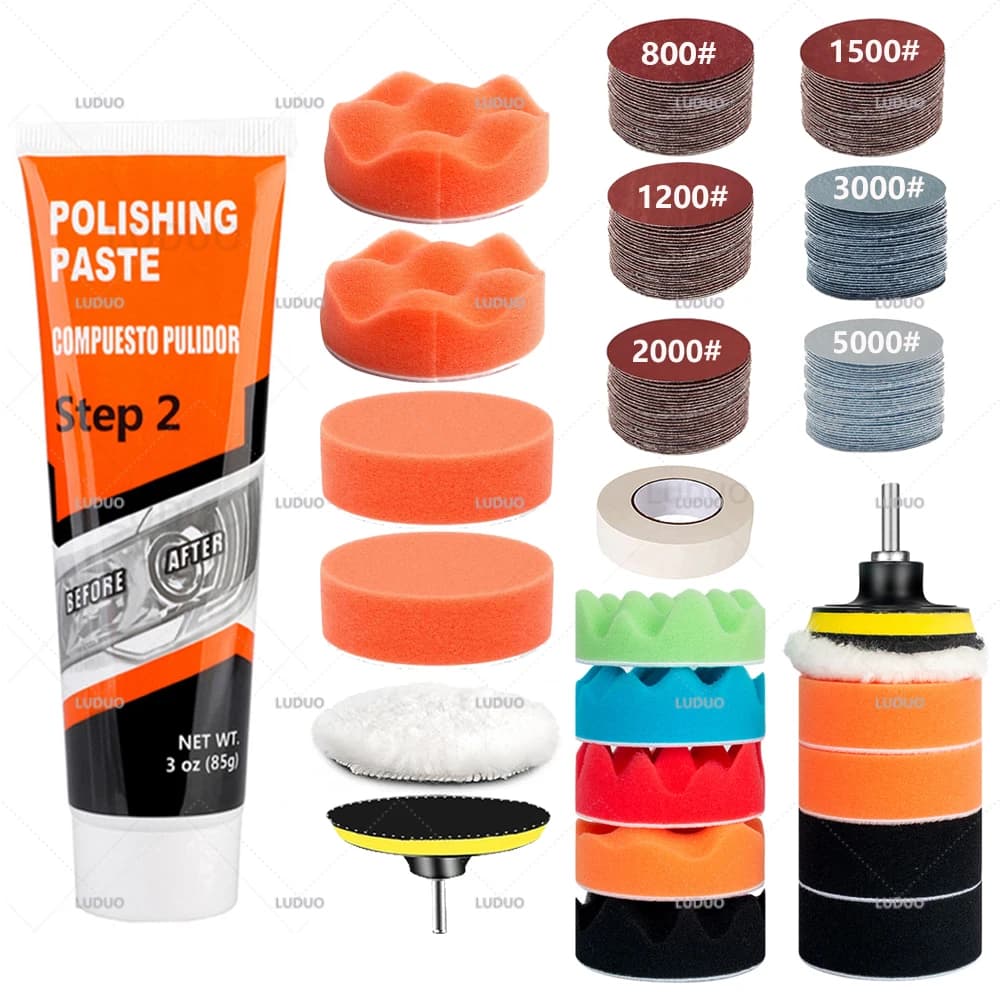 Kit de restauración de faros de coche, pulidor, restaurador, pulido, Kit de pasta de pulido químico, faros de coche, lijado de cera