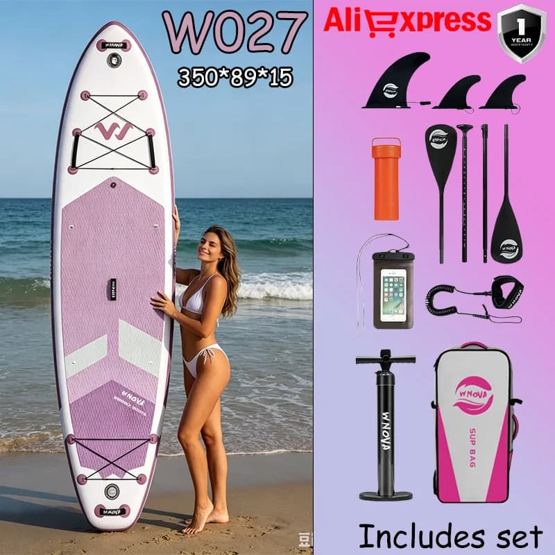 WNOVA W027 Tabla de Paddle Inflable Ultraligera 350*89*15 cm, Material PVC, Deportes Acuáticos para Adultos, Yoga, Pesca, Viajes, Tabla de Paddle