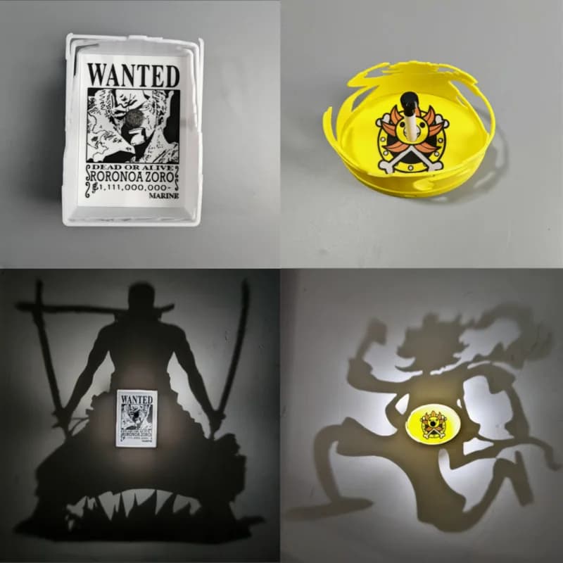 Nueva Lámpara de Pared de Anime One Piece Roronoa Zoro, Juguete con Luz de Sombra de Luffy Goku, Proyector de Luz, Regalo Creativo de Colección de