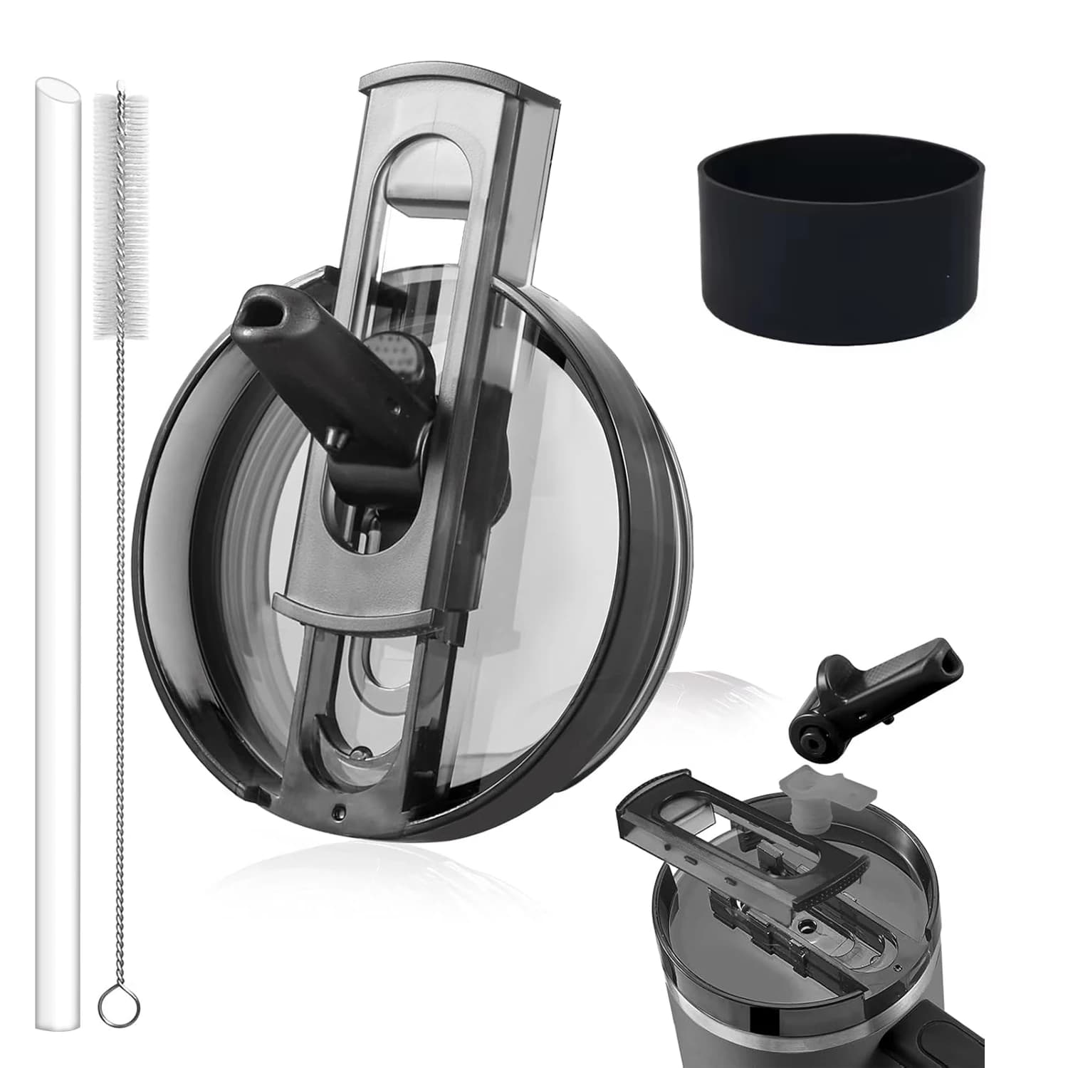 Tapa de Repuesto para Vaso de 40oz, a Prueba de Salpicaduras y Libre de BPA, Tapa Antiderrames con Asa y Orificio para Pajita, Compatible con Vasos de