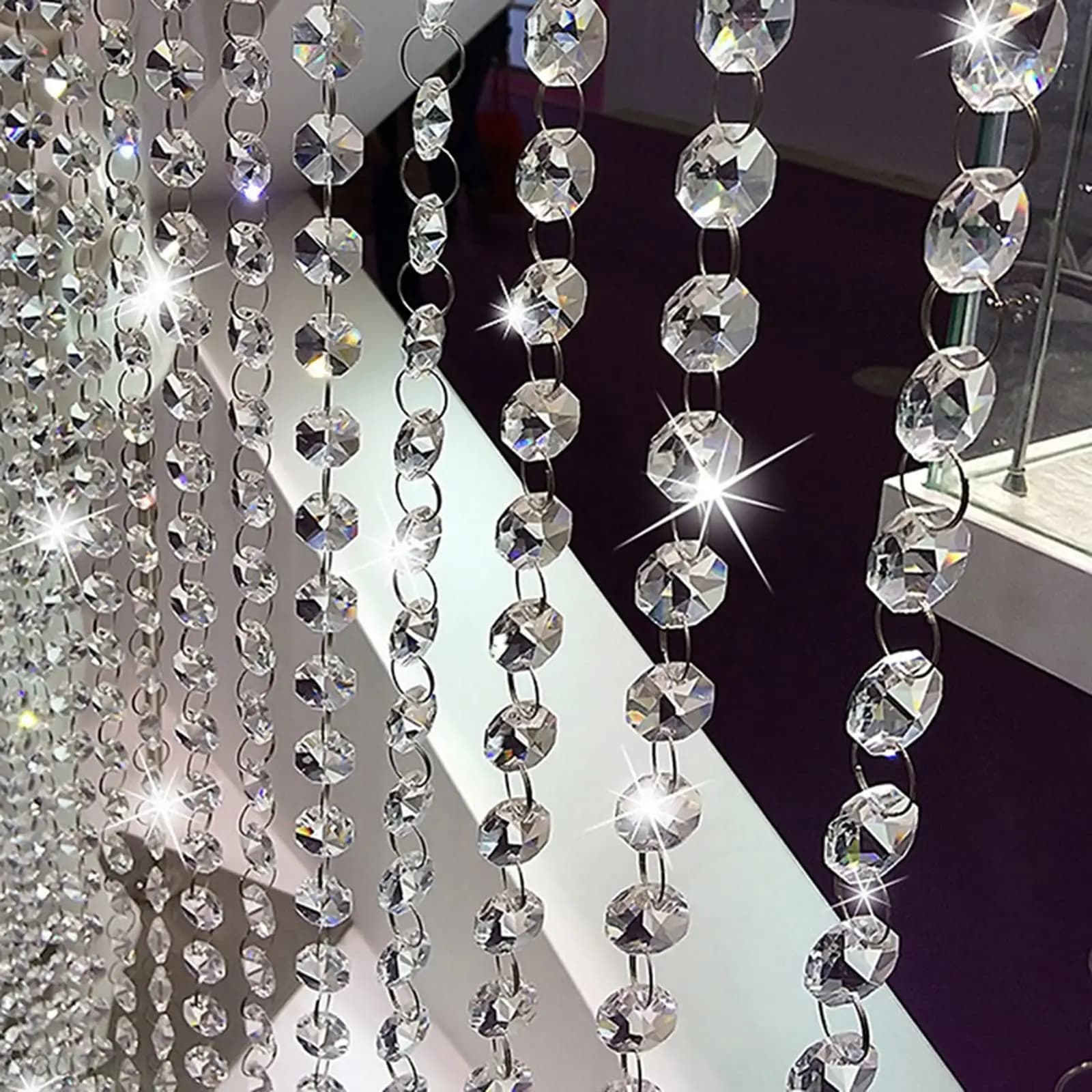 Gemas acrílicas de cristal de 10/20/30/40/50 metros, hebras de cuentas colgantes, cadena de diamantes transparentes para decoraciones para fiestas de