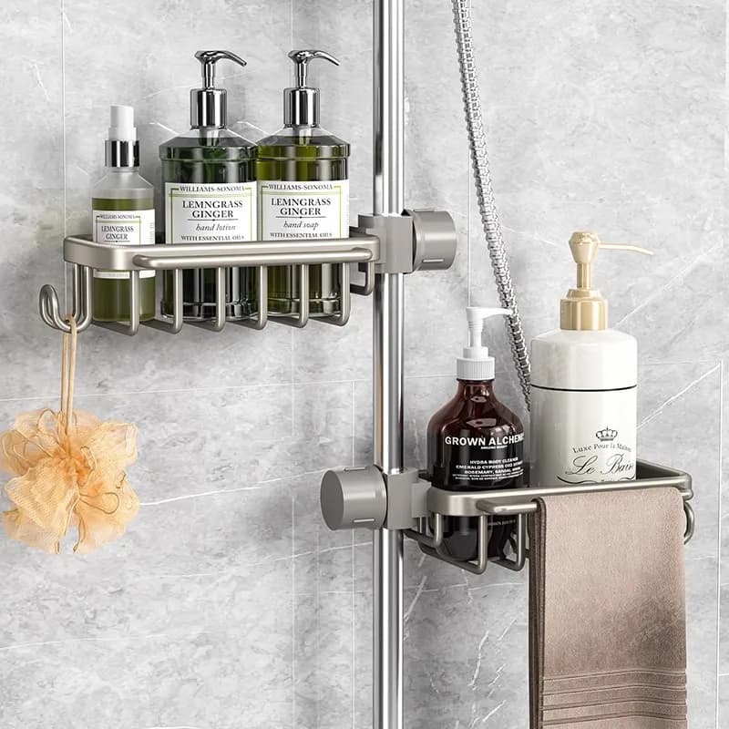 Estante de almacenamiento multicapa no perforado para baño, estante para baño, espacio para inodoro, riel de ducha de aluminio