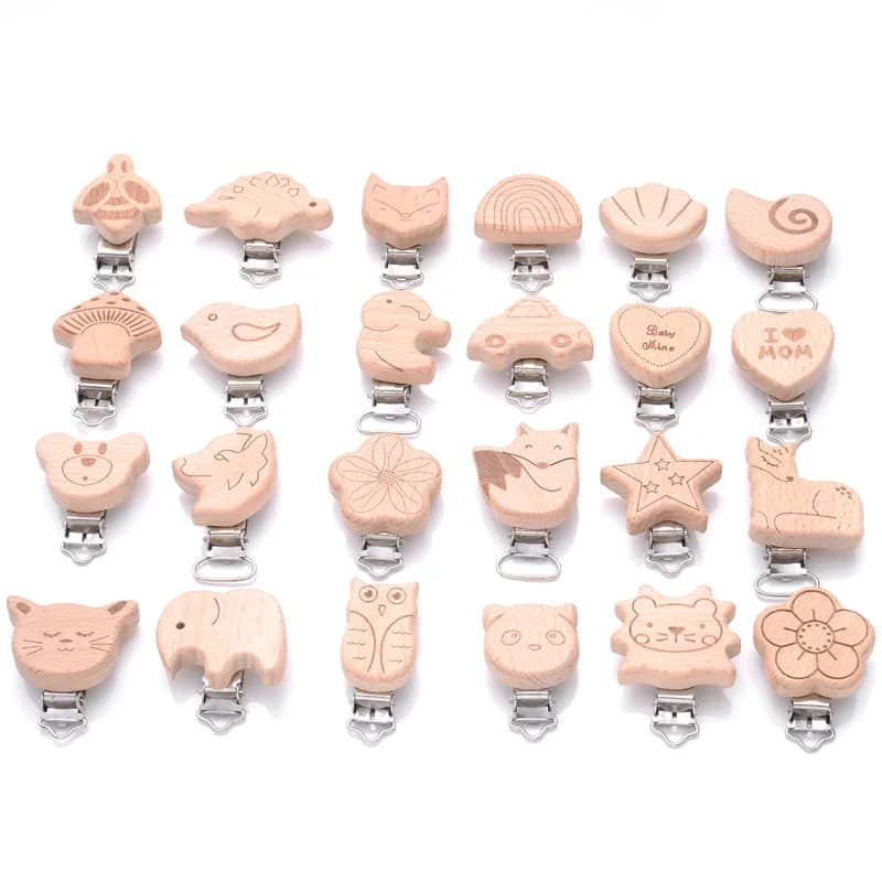 Clip para chupete de animales de dibujos animados, Clip de madera para chupete para lactancia, accesorio para masticar, cadenas con Clip para chupete,