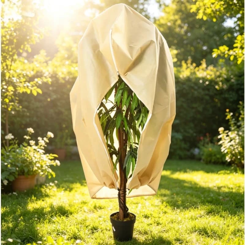 4 Fundas Protectoras para Plantas Beige, 2,36×2m, Tela No Tejida de Polipropileno, Invierno, Anti-Gelo, con Cierre de Cremallera