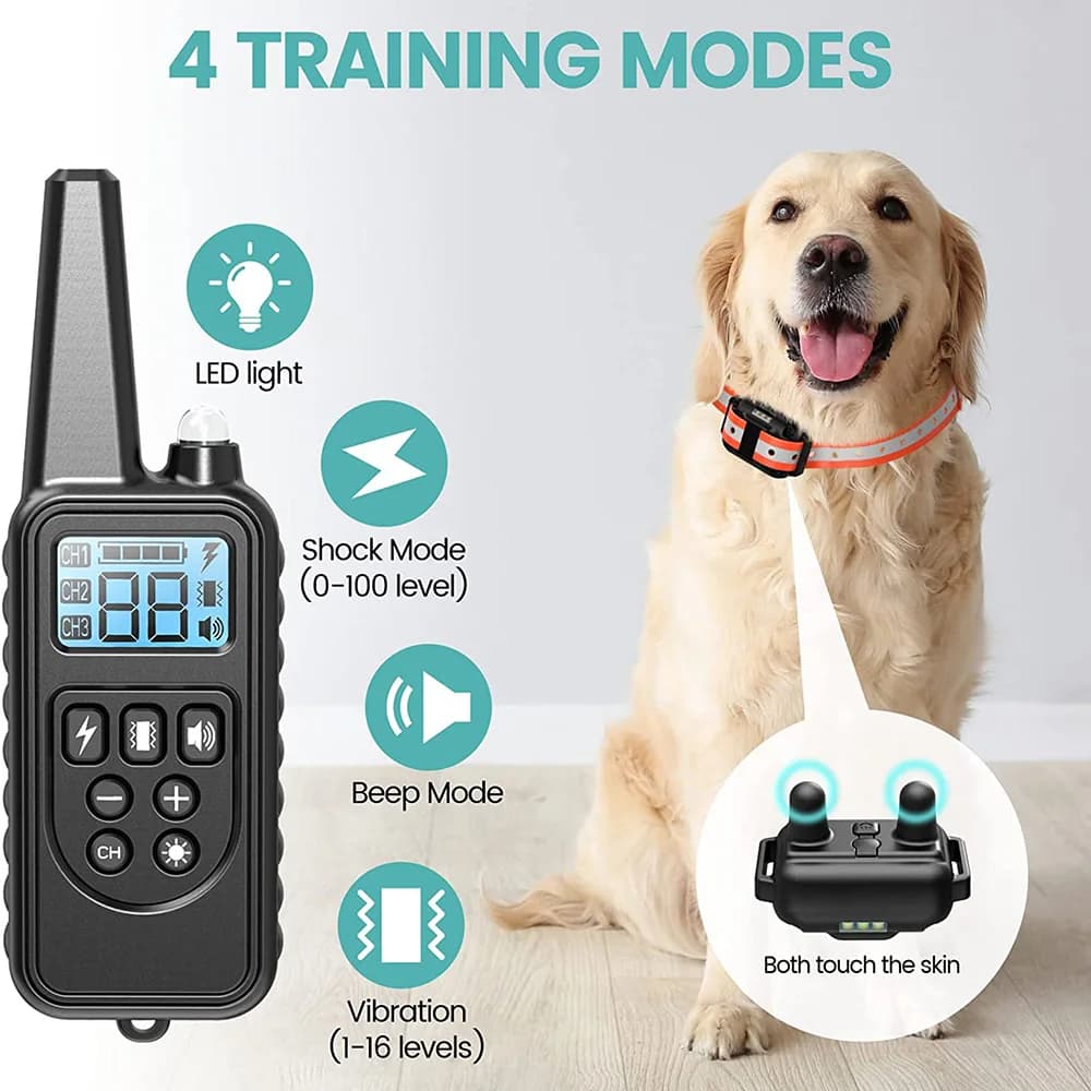 Collar eléctrico de entrenamiento para perros, dispositivo antiladridos, recargable, con vibración, con Clicker