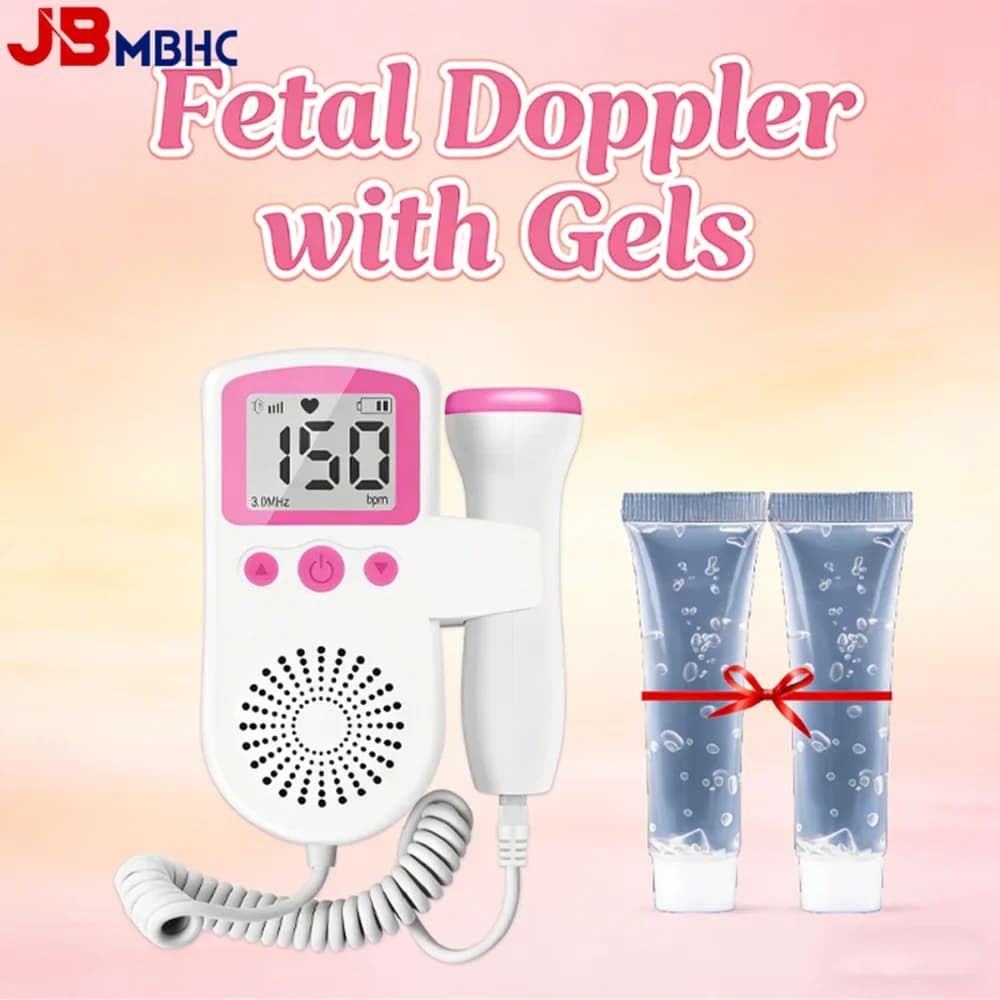 Doppler-Monitor de ritmo cardíaco Fetal y Gel, Detector de ritmo cardíaco, sin radiación, pantalla LCD curva