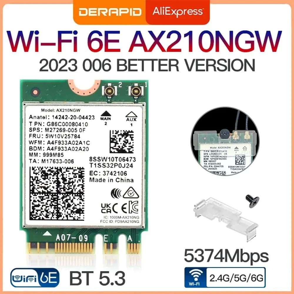 Tri Band WiFi6E AX210 inalámbrico 2,4 Gbps Bluetooth 5,3 802.11AX Wi-Fi inalámbrico 6 AX210 para tarjeta WiFi Intel AX210NGW M.2 NGFF Wlan