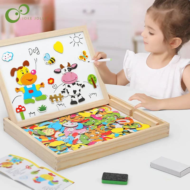 Más de 100 Uds. Rompecabezas de animales multifunción de madera para niños, tablero de dibujo magnético para escribir, pizarra, juguetes