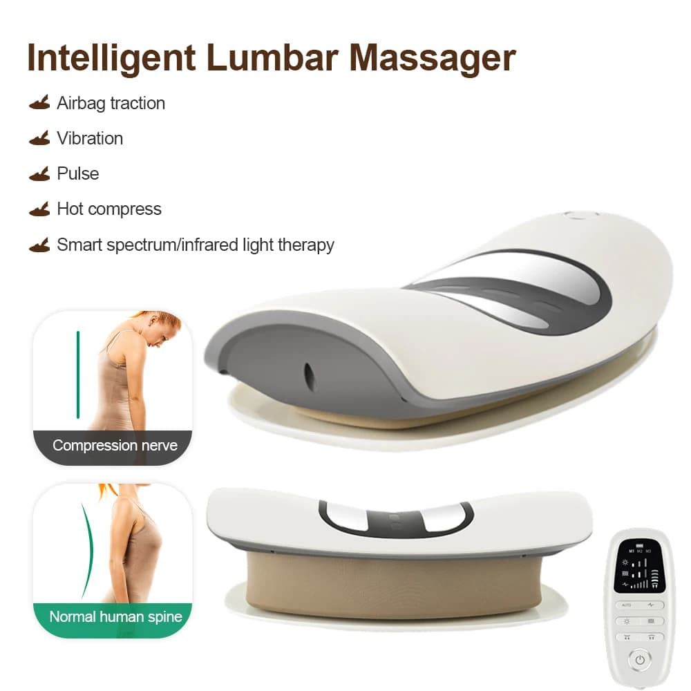 Masajeador Eléctrico de Tracción Lumbar, Dispositivo Inflable para Estirar la Espalda, Masajeador de Cintura con Vibración Ajustable, Soporte para