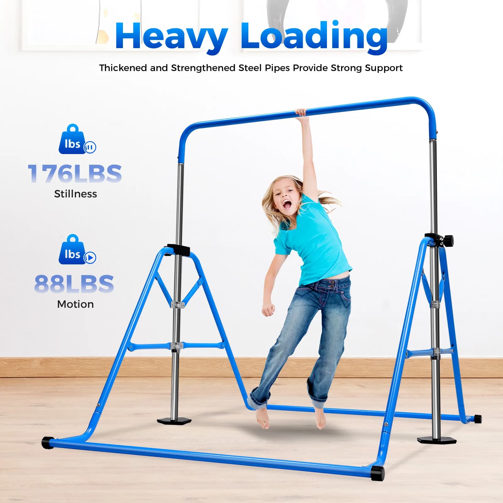 Barra de gimnasia ajustable para niños, barras de mono para niños, equipo de entrenamiento de acero, carga de 80 kg para niños de 3 a 8 años,