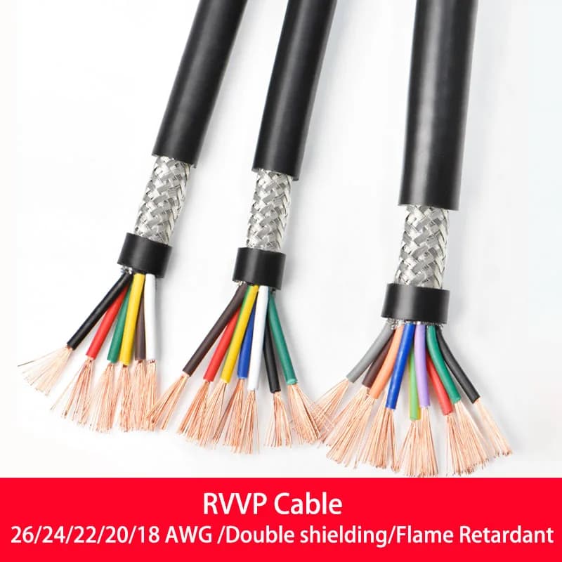 Cable blindado RVVP 26/24/22/20/18/17AWG 2/3/4/5/6/7/8 núcleos Cable de cobre de señal de Control blindado Cable de Audio de PVC aislado negro