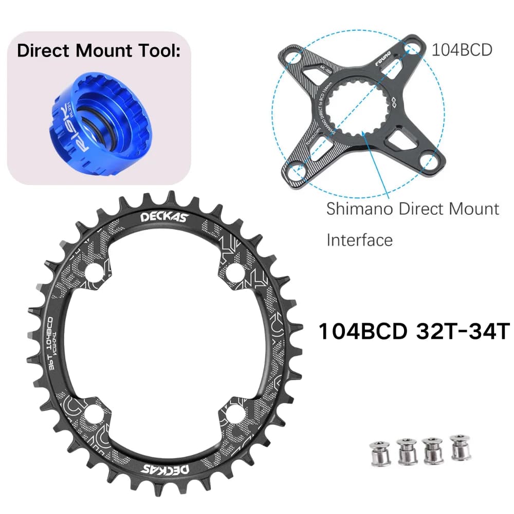Deckas-plato redondo 104 BCD para bicicleta de montaña, adaptador de araña de montaje directo, 12 velocidades, 32T-38T