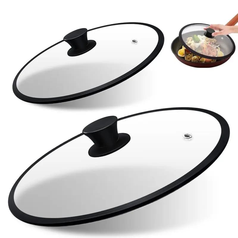 Tapa Universal de vidrio templado ventilado para olla, sartén con borde de silicona resistente al calor, tapa para salpicaduras de microondas