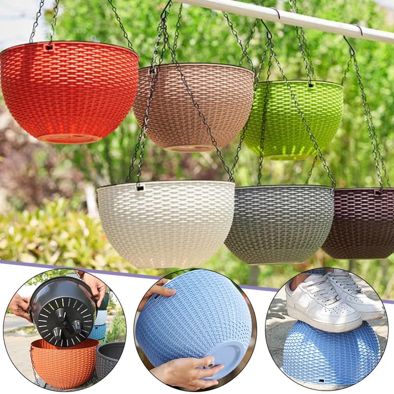 Maceta de plástico colgante para colgar, estilo europeo, patrón de panal, maceta de imitación de ratán, cesta colgante para interiores