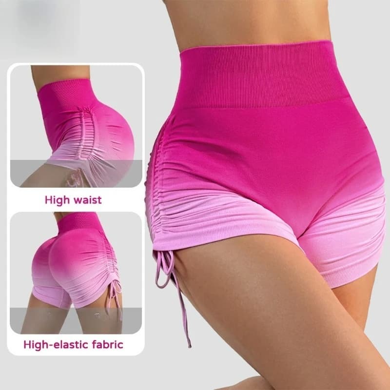 Pantalones cortos de Yoga con gradiente para mujer, mallas de cintura alta, pantalones cortos sexis sin costuras para realzar la cadera, entrenamiento