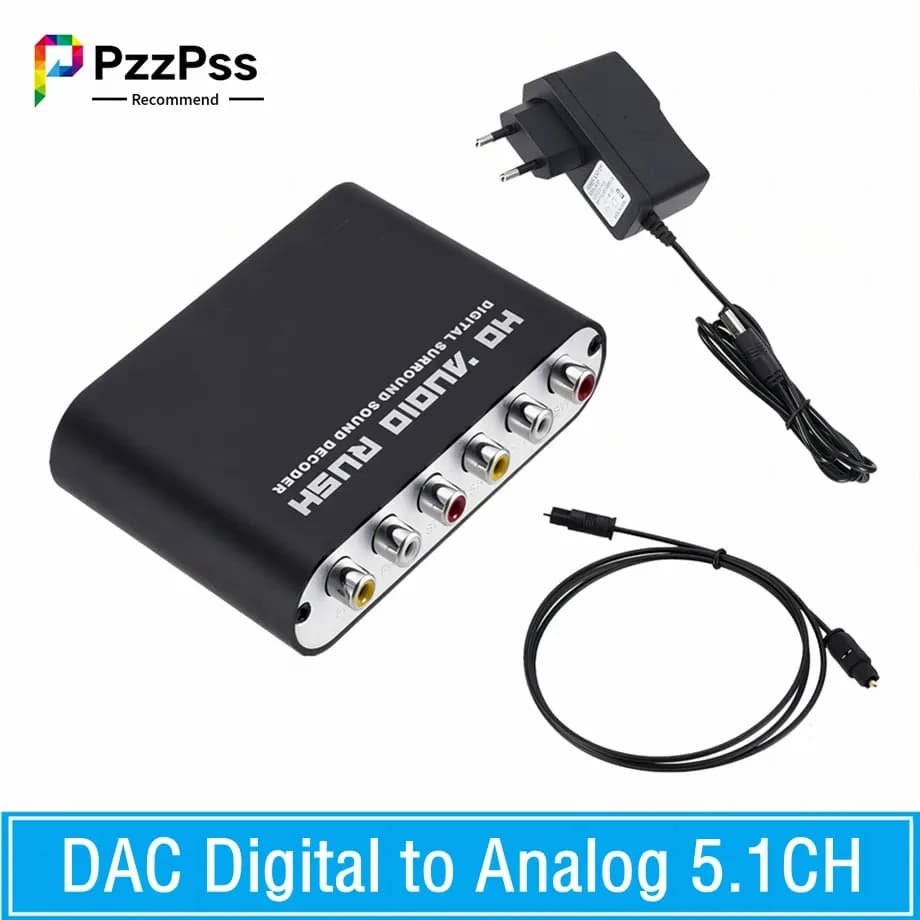 PzzPss AC3 Audio Digital a analógico 5,1 canales estéreo DAC convertidor óptico SPDIF Coaxial AUX 3,5mm a 6 RCA amplificador decodificador