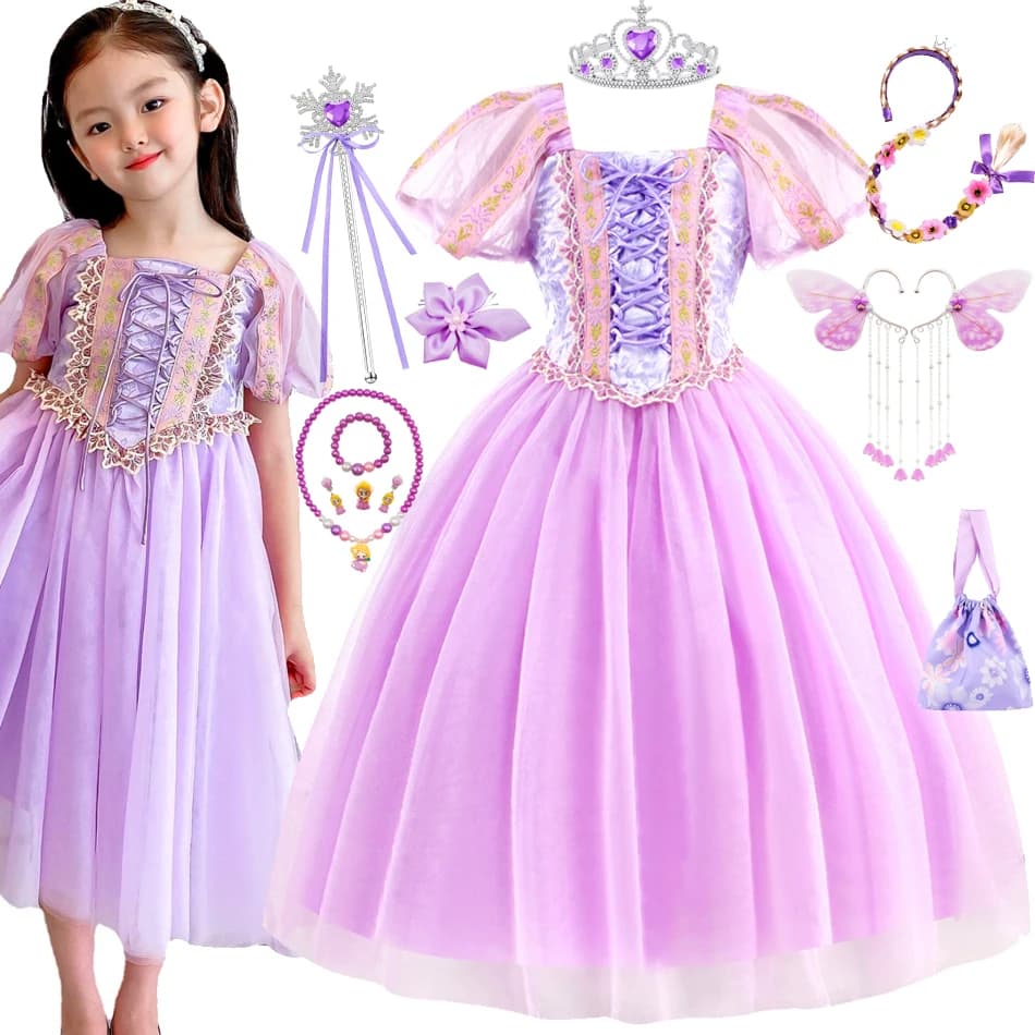 Disfraz de Princesa Rapunzel para Niñas, Disfraz de Halloween, Disfraz de Cosplay para Niños, Cumpleaños, Navidad, Carnaval, Fiesta de Disfraces,