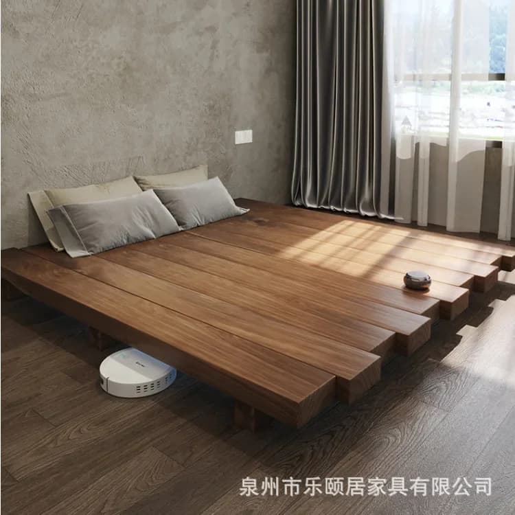 Cama tatami de madera maciza de estilo japonés, plataforma de hotel B & B, sala de estar, dormitorio principal, listones de cama empalmados, piso a