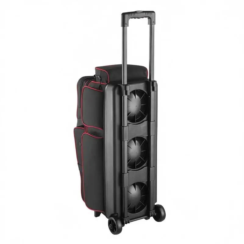 Bolsa de bowling negra y roja para 3 bolas con ruedas dobles y asa extraíble hasta 105 cm, compartimento separado para zapatos hasta la talla US 16 y