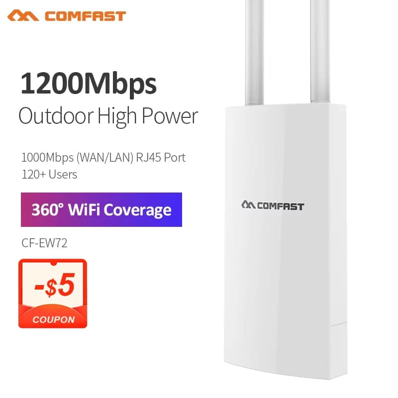 Punto de acceso exterior COMFAST AC1200 de alta potencia, router Gigabit de 2.4G y 5GHz, repetidor AP, antena WiFi de largo alcance para jardín y