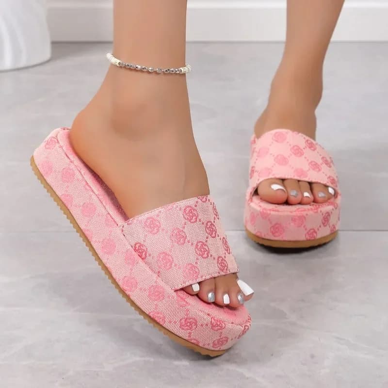 Zapatillas de plataforma para mujer, zapatos de mujer, Sandalias planas de diseñador, Sandalias florales para exteriores, zapatos de playa para