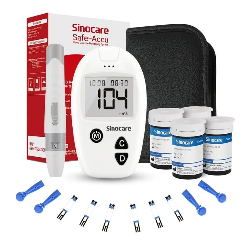 Medidor de Glucosa en Sangre Sinocare Safe Accu, Kit de Glucómetro, Probador de Diabetes o Solo Tiras Reactivas, Lancetas, Monitor de Azúcar en
