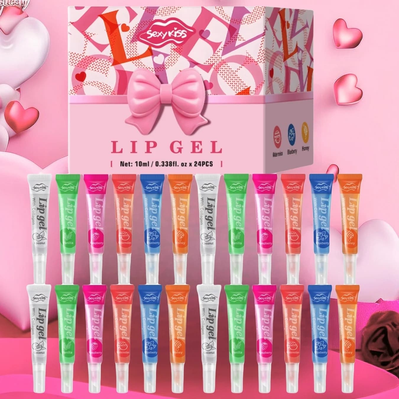 Juego de regalo de lujo de 24 Uds., bálsamo labial, gelatina, hidratante y brillante para labios secos, regalos del Día de San Valentín, regalo