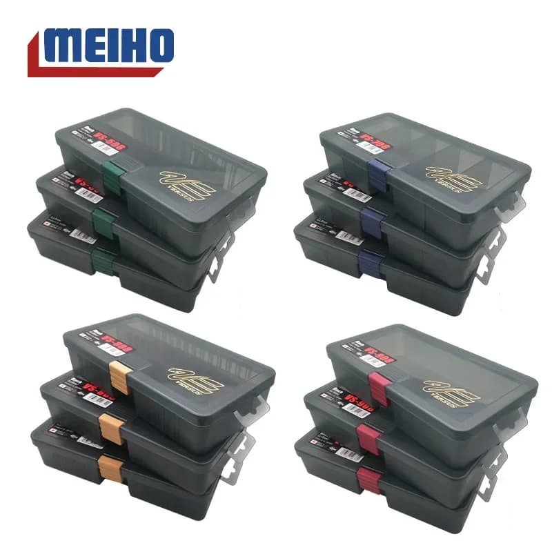 100% caja de cebo MEIHO Original de Japón, caja de cebo con señuelo, caja de plástico que se puede superponer, caja de aparejos de pesca con