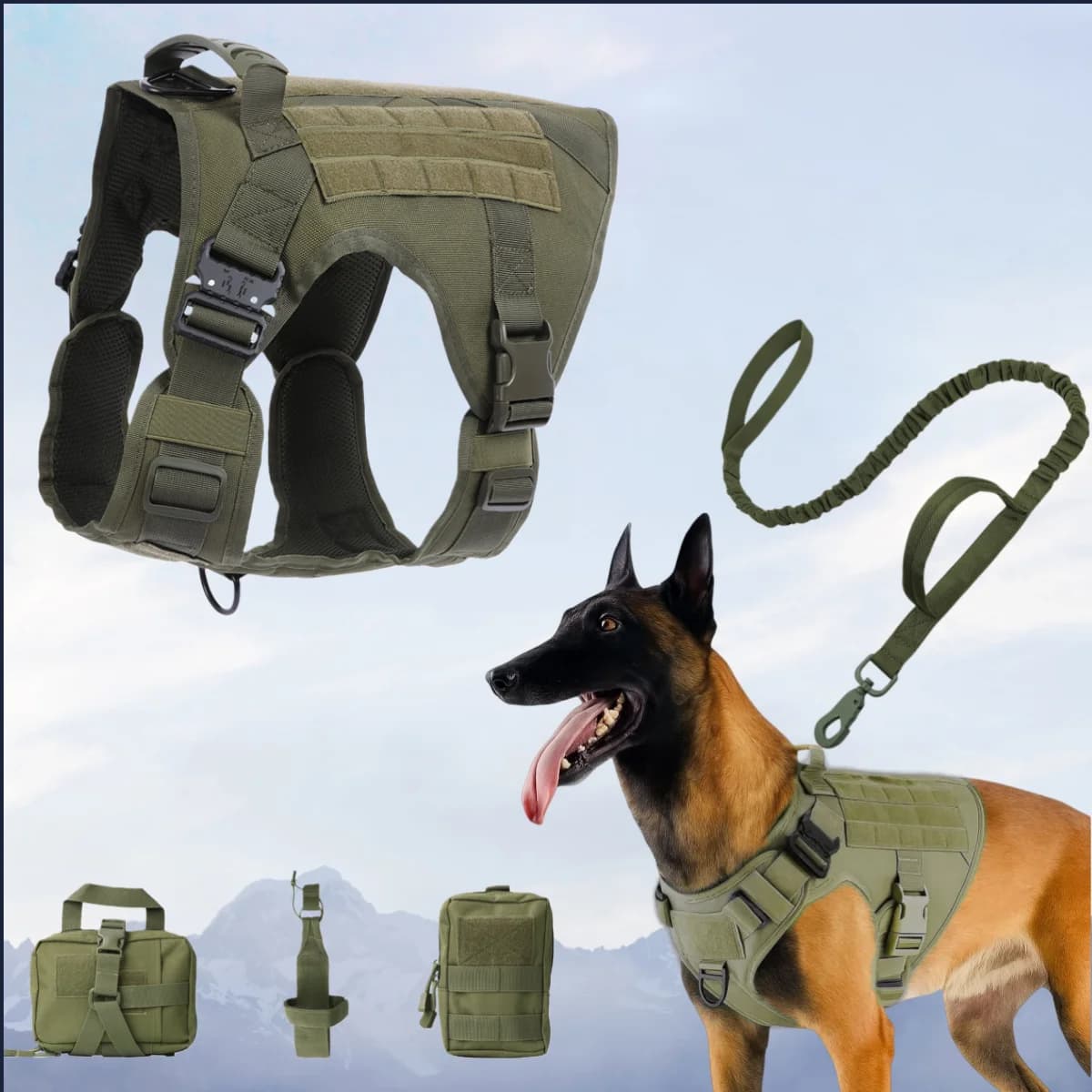 Chaleco militar táctico para mascotas pastor alemán Golden Retriever, juego de arnés y correa para perros de entrenamiento táctico para perros de