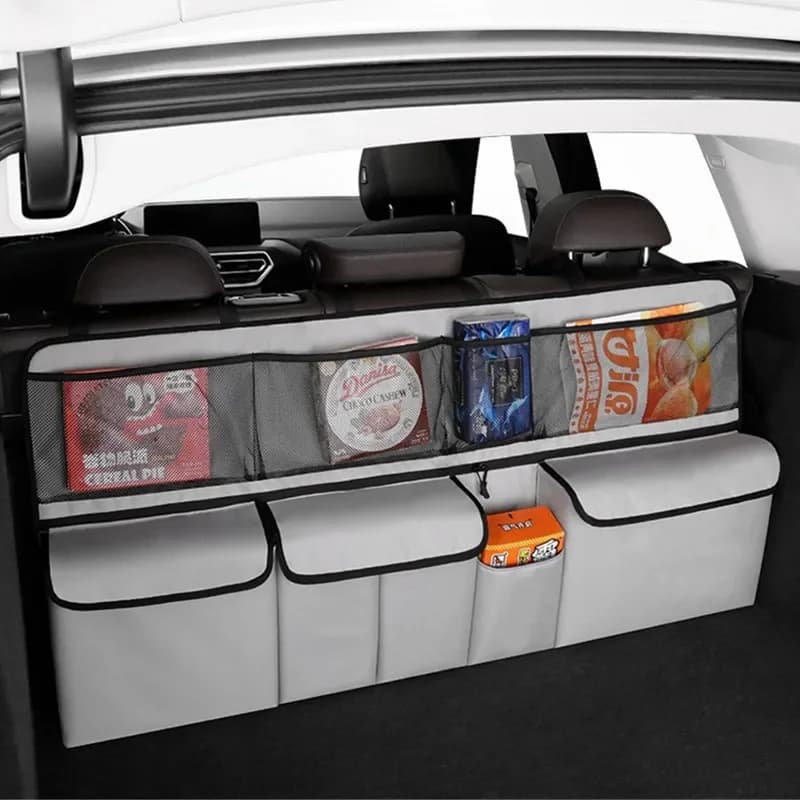 Nuevo Bolsa para maletero de coche de gran capacidad, bolsa de almacenamiento para asiento trasero de Color sólido de malla, bolsa de almacenamiento