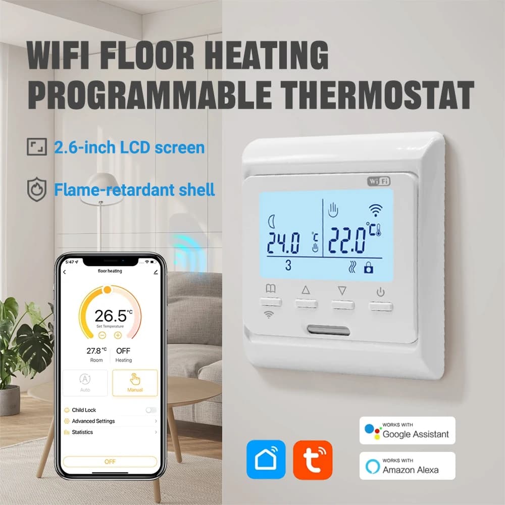 Termostato WiFi inteligente para calefacción de suelo AC100V-240V 3A 16A con Control remoto por aplicación Tuya para sistemas de calefacción de