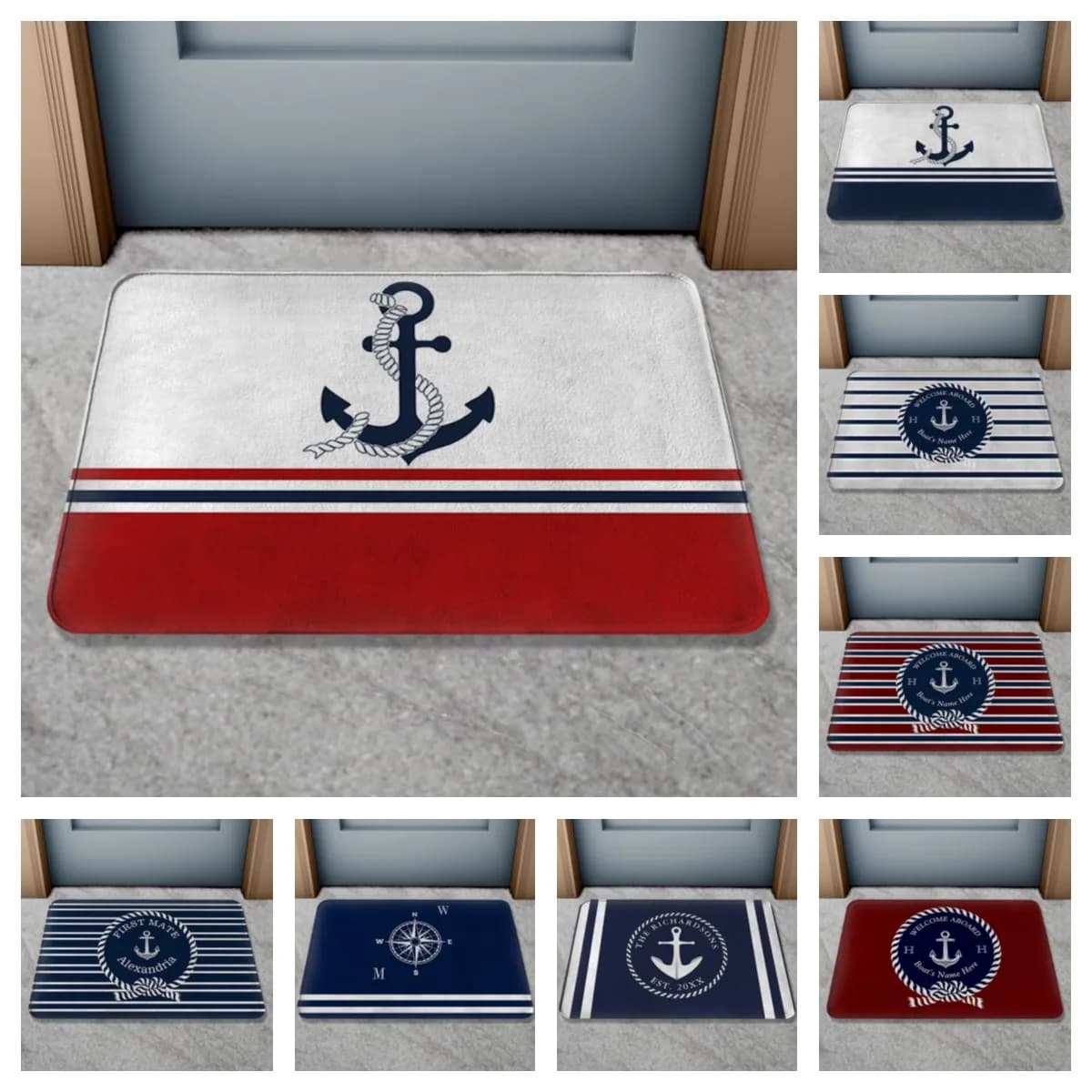 Alfombra de puerta antideslizante con nombre de barco personalizado, alfombra de baño con tema náutico, alfombra de baño antideslizante, alfombra