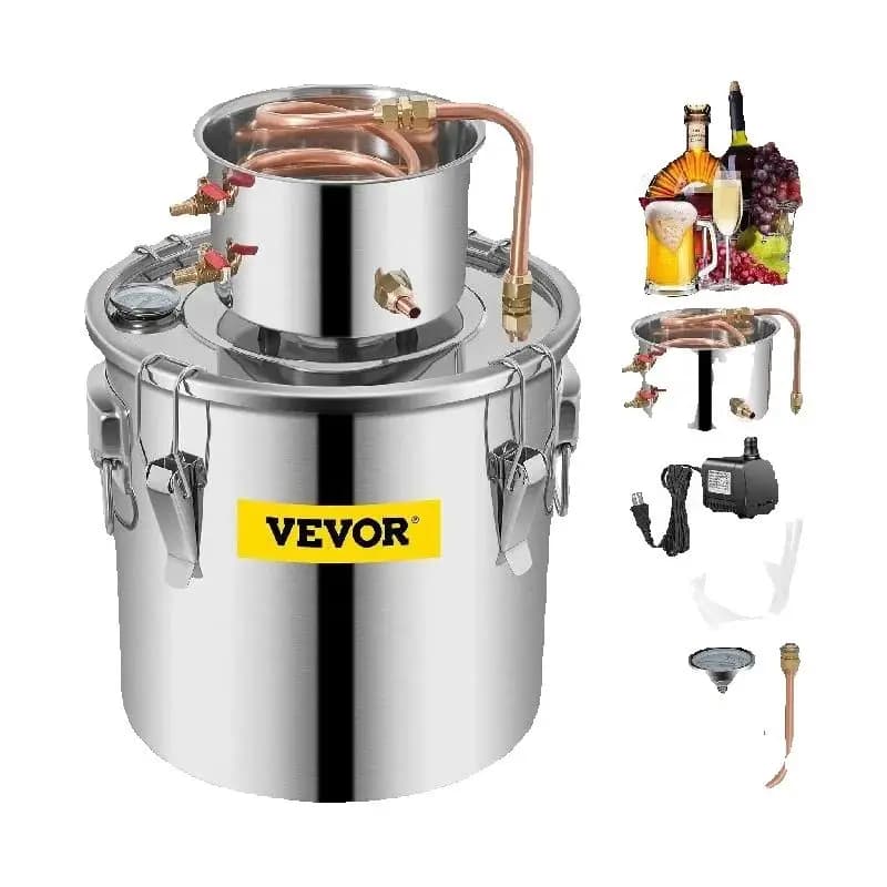 SucceBuy Destilador de 3 5 y 8 gal, Alcohol Moonshine, agua, vino, aceite esencial, Kit de elaboración de cobre inoxidable con bomba para el hogar