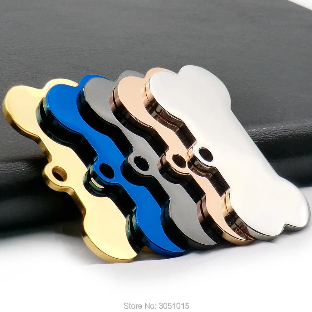 20 piezas, etiqueta de identificación de perro y gato, Collar personalizado de acero inoxidable, colgante de hueso para mascota, colgante con nombre
